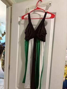 Hypnotik Brown Green and White Colorblock Empire Waist Halter Dress